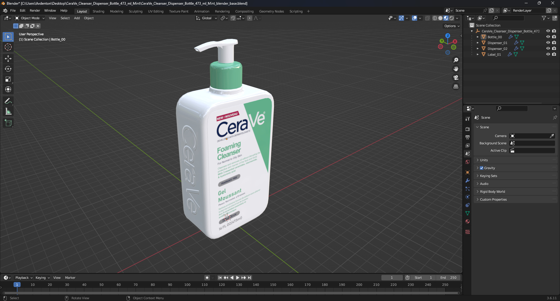 CeraVe Cleanser Dispenser Bottle 473 ml Mint 3D model