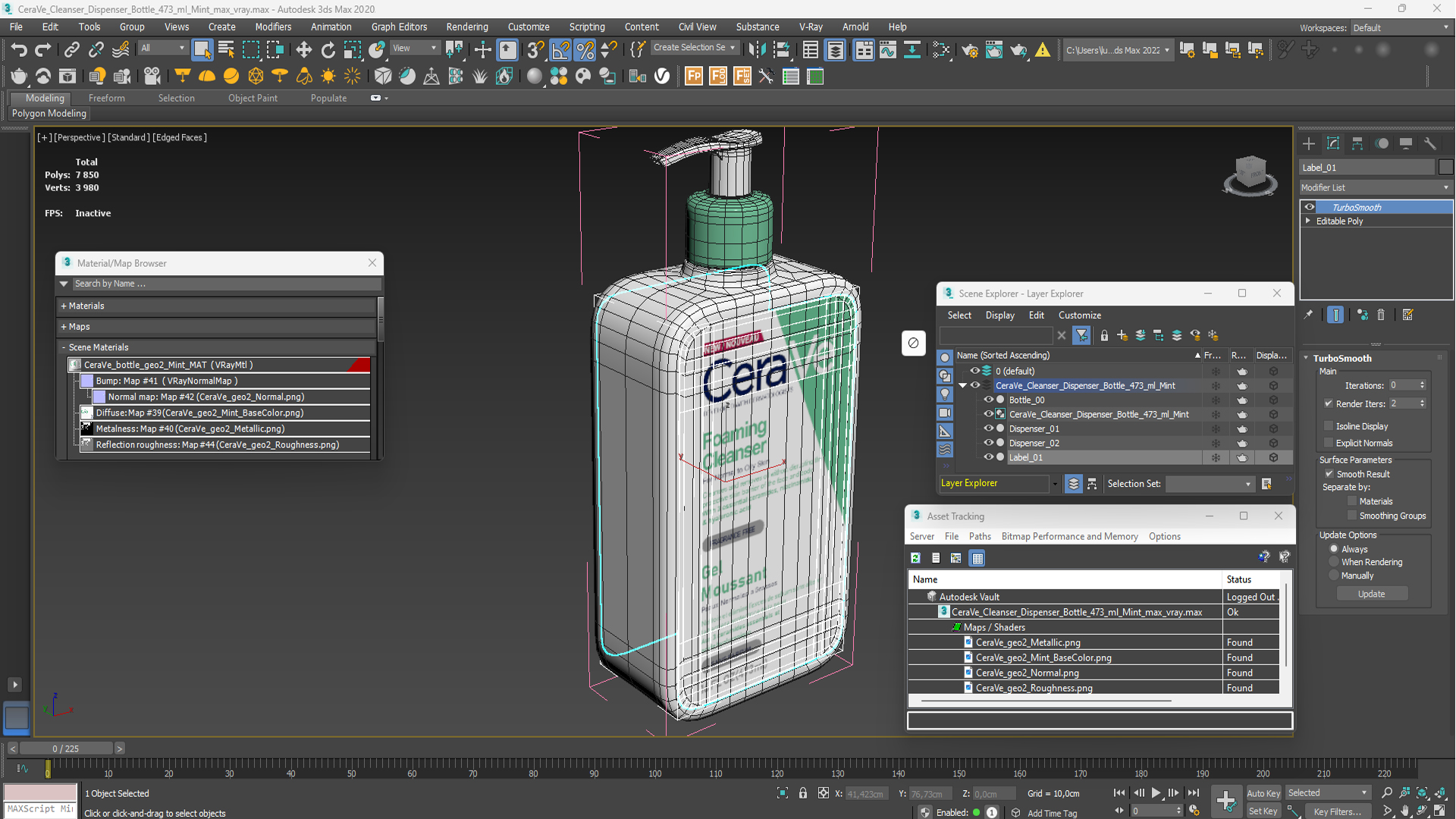 CeraVe Cleanser Dispenser Bottle 473 ml Mint 3D model
