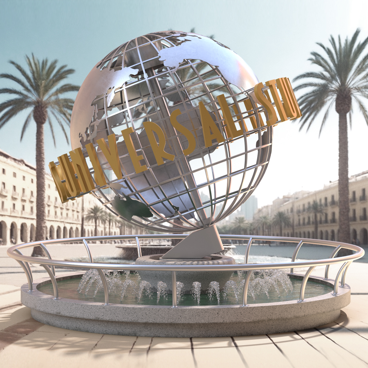 Universal Studios Rotating Globe Fountain Sculpture 3D model preview