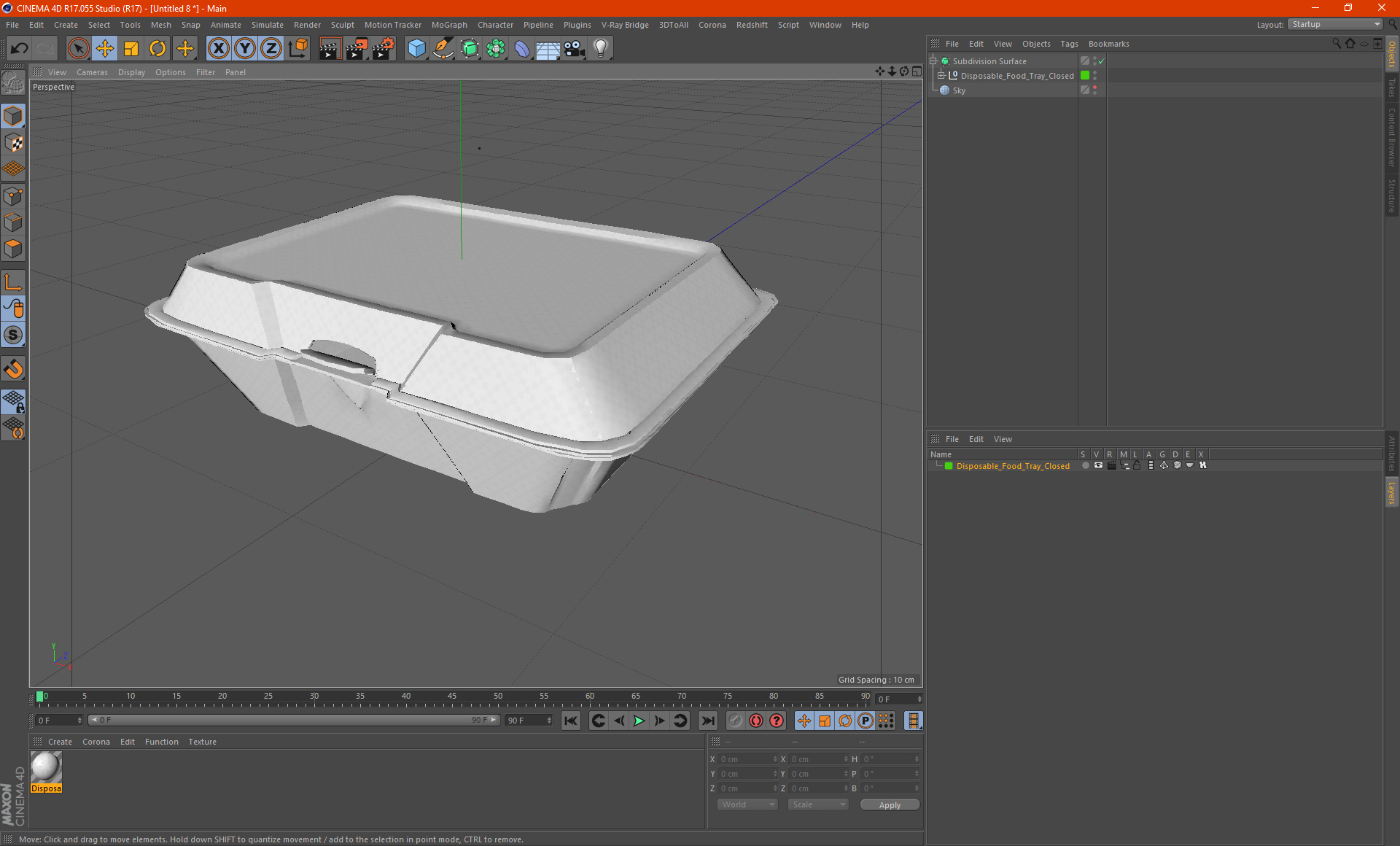 Disposable Food Tray Closed 3D