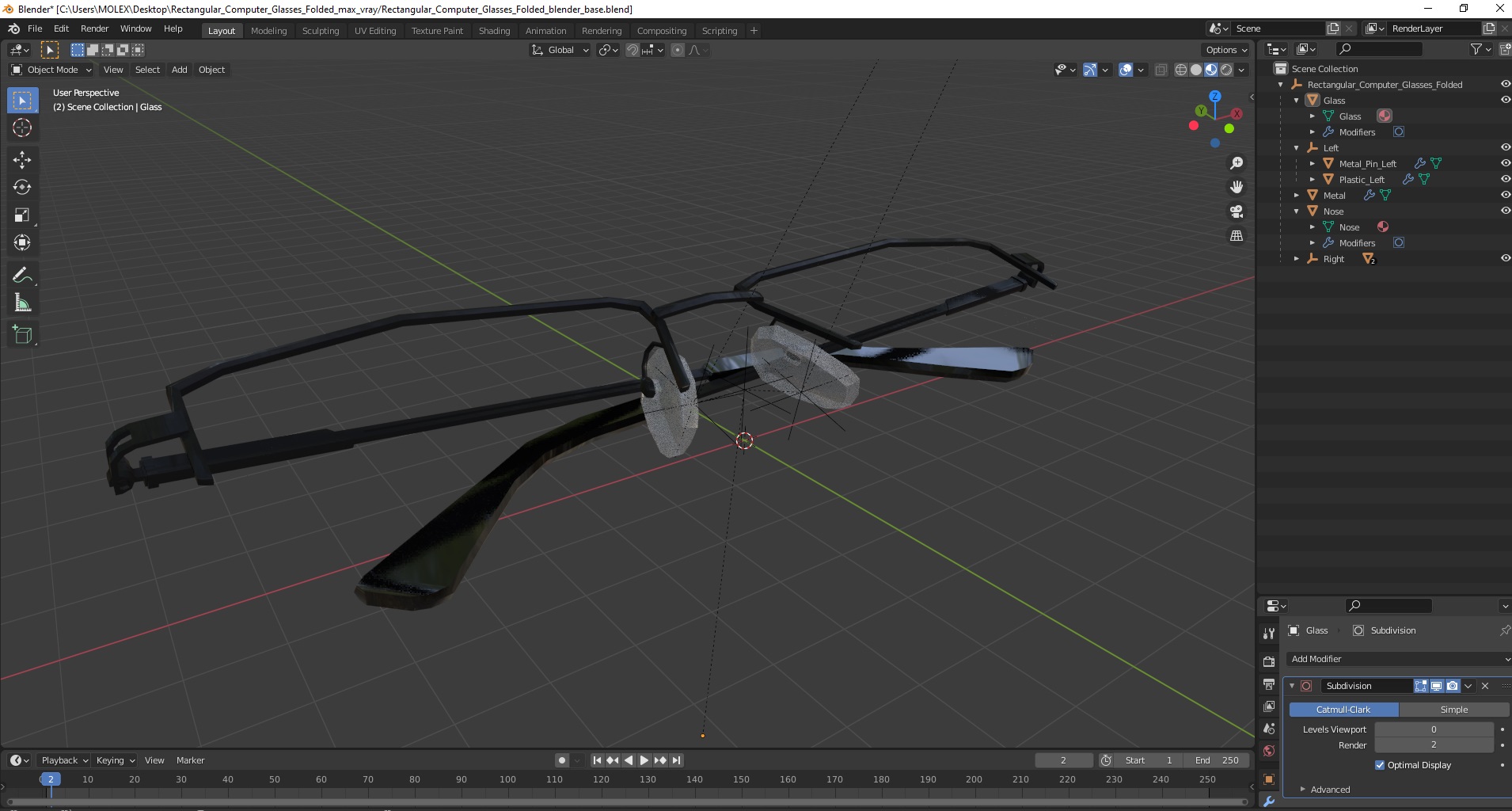 3D model Rectangular Computer Glasses Folded