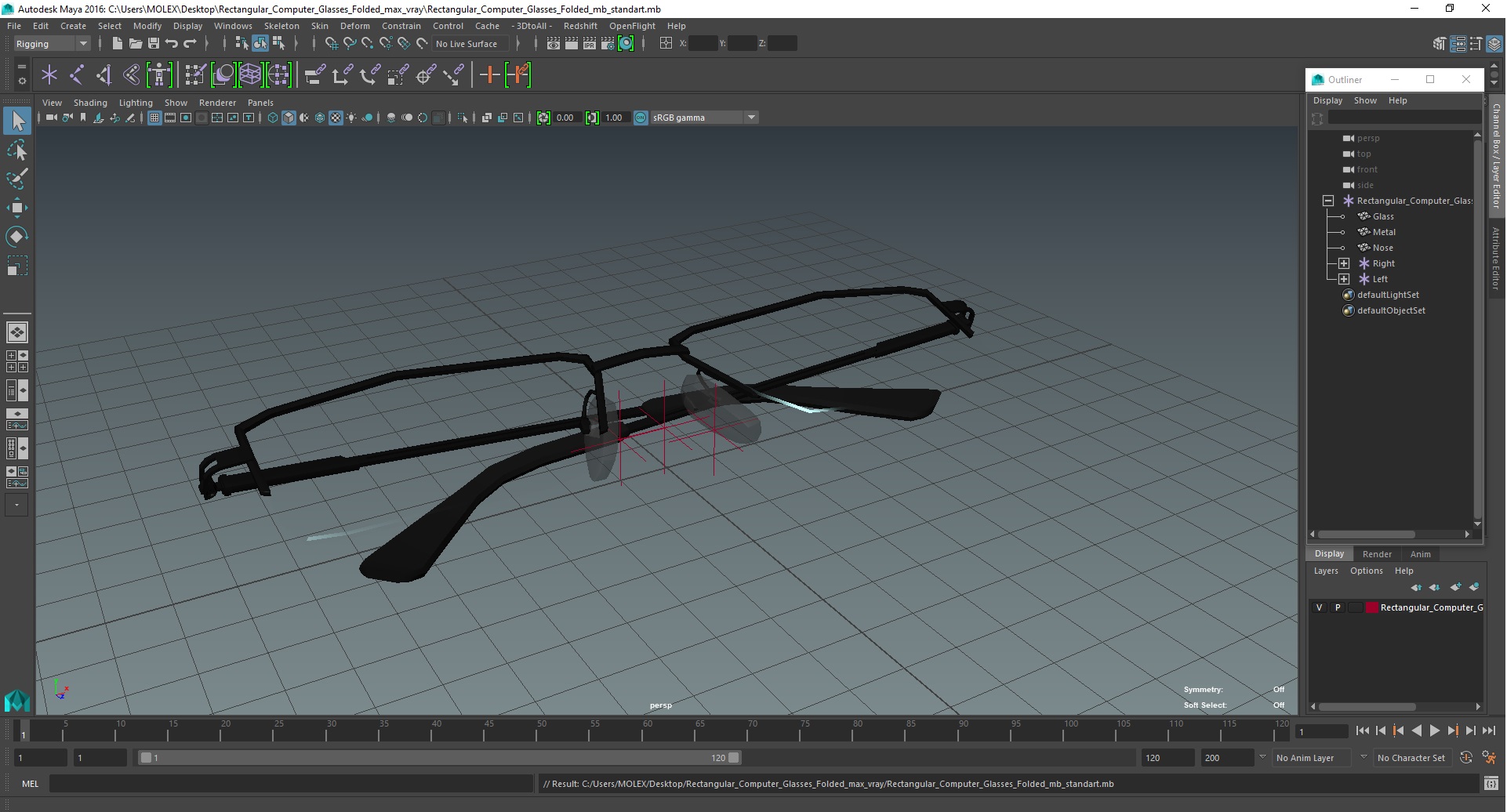 3D model Rectangular Computer Glasses Folded