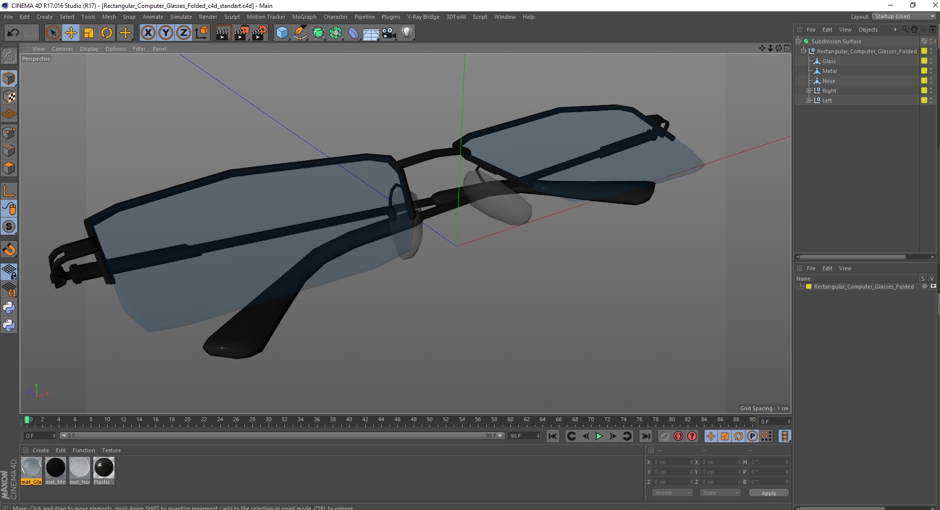 3D model Rectangular Computer Glasses Folded