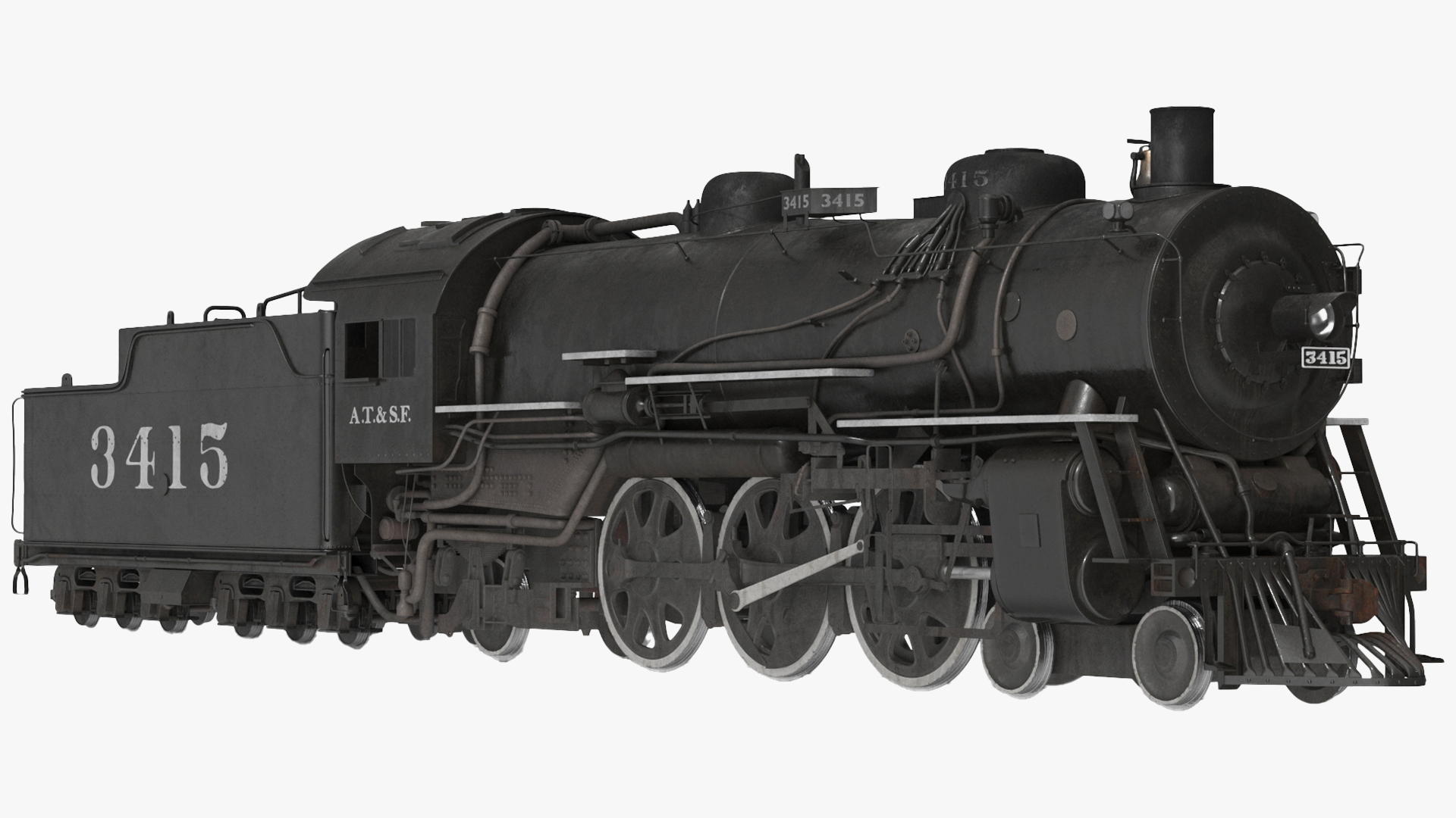 3D model Vintage Steam Locomotive ATSF 3415 Rigged for Maya