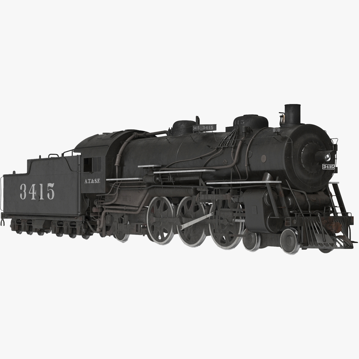 3D model Vintage Steam Locomotive ATSF 3415 Rigged for Maya