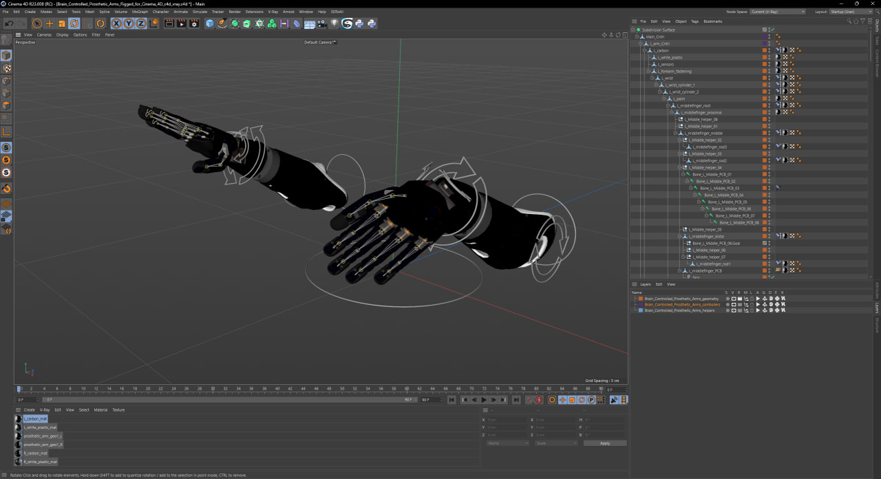 3D Brain Controlled Prosthetic Arms Rigged for Cinema 4D model