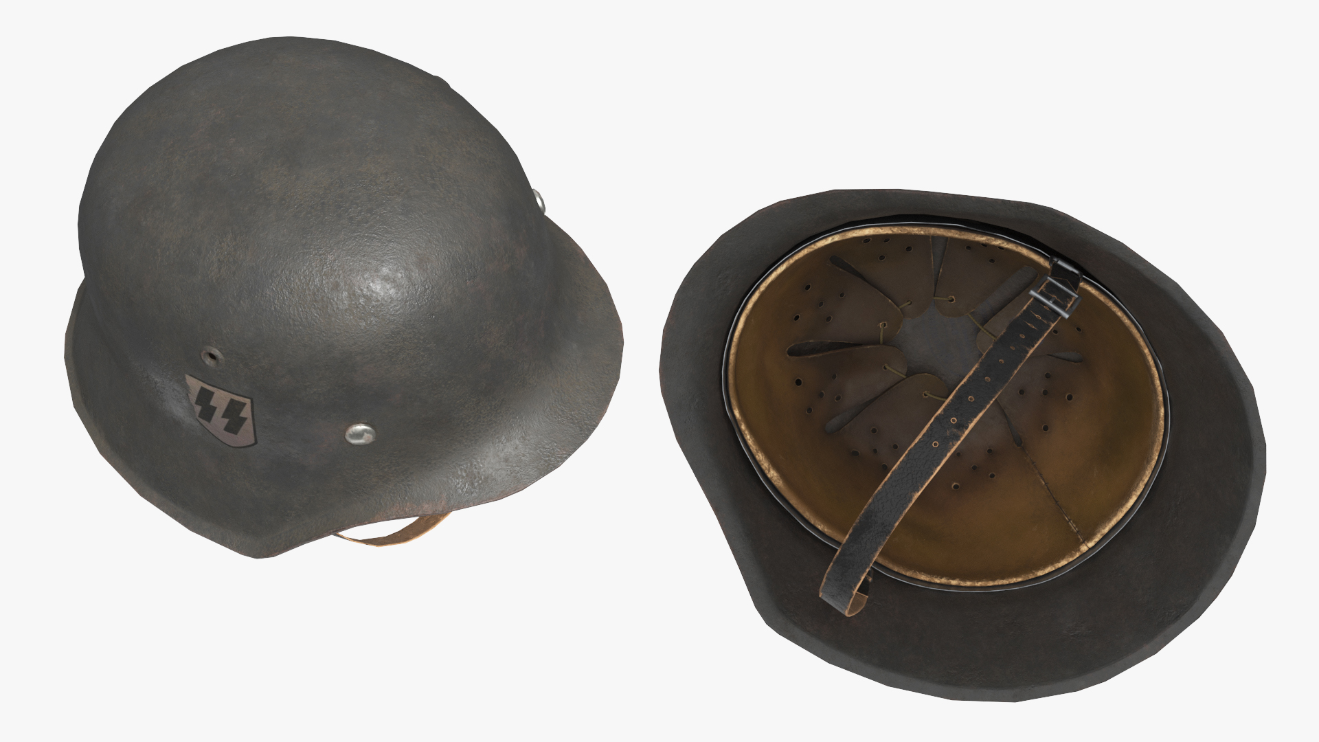 WW2 German M42 Helmet Leather Liner Game Ready, view 3