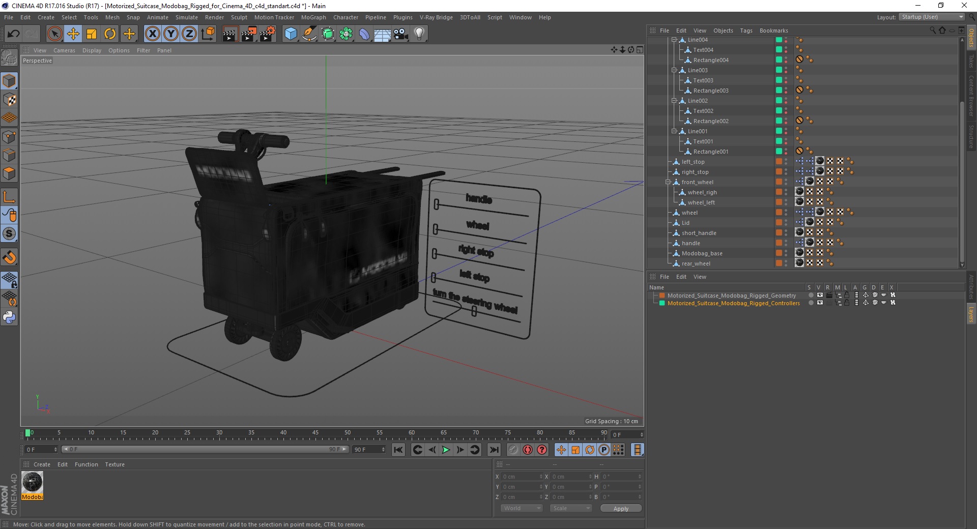 Motorized Suitcase Modobag Rigged for Cinema 4D 3D