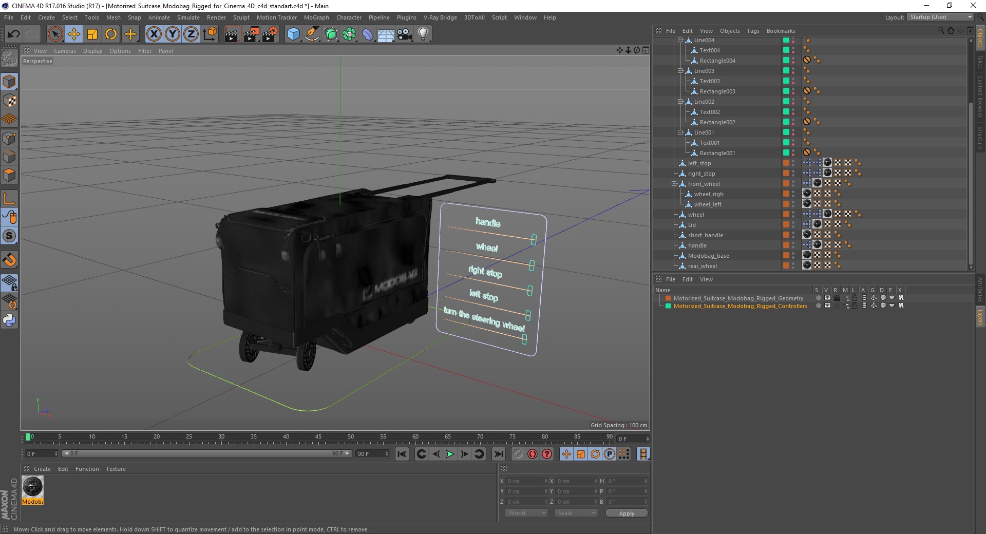 Motorized Suitcase Modobag Rigged for Cinema 4D 3D