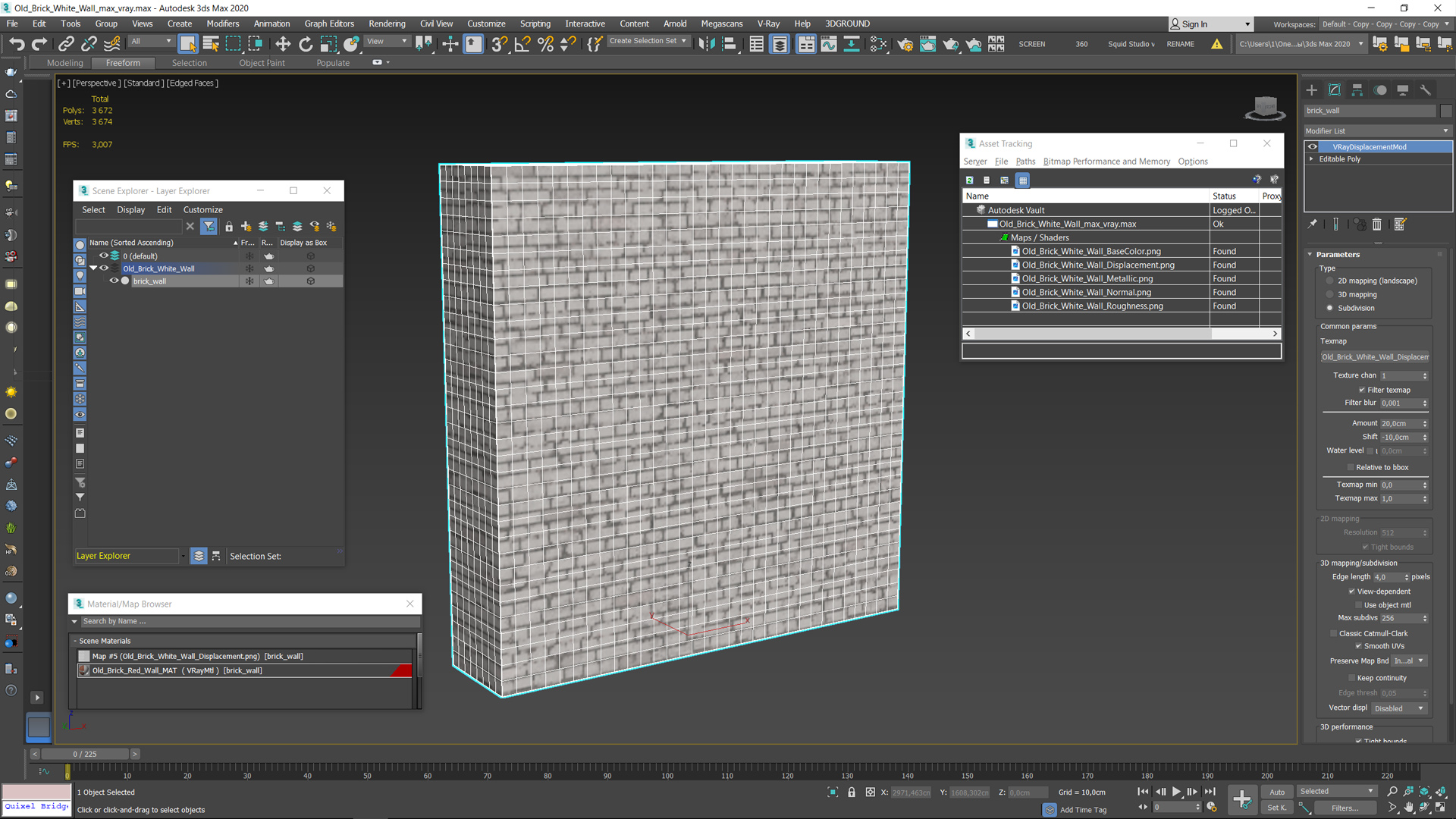 3D model Old Brick White Wall