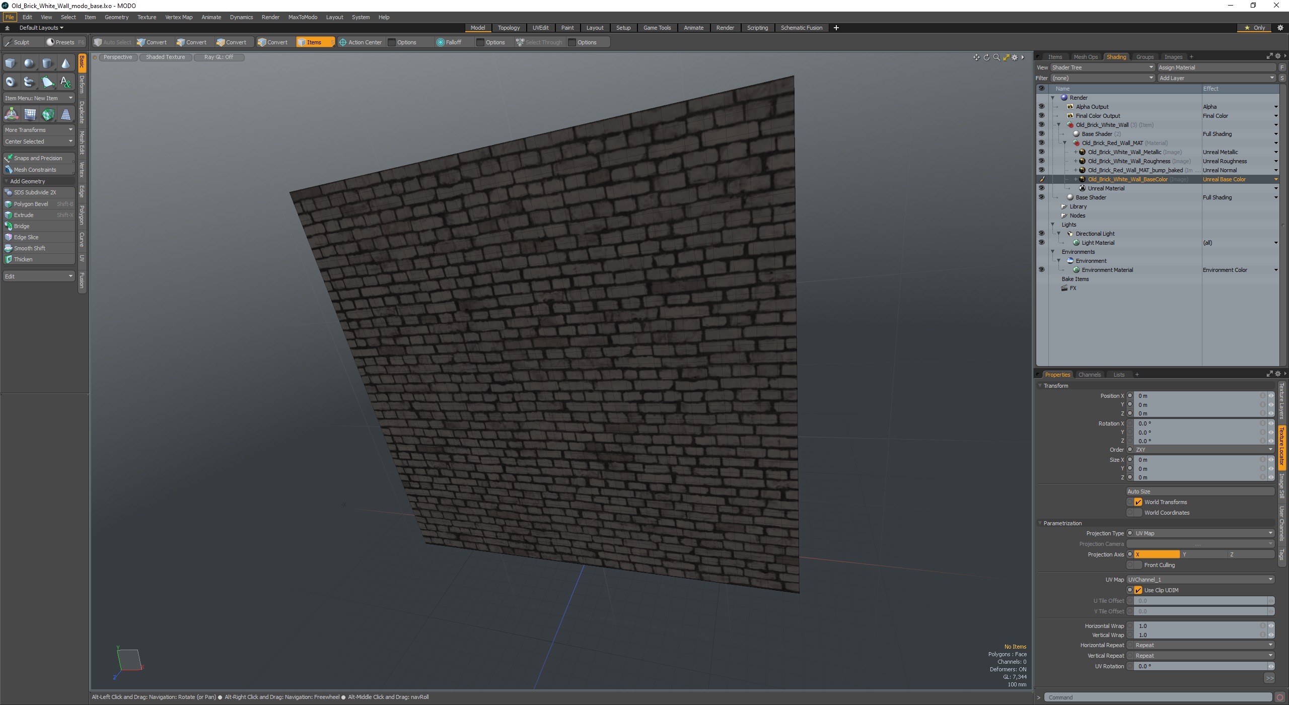 3D model Old Brick White Wall