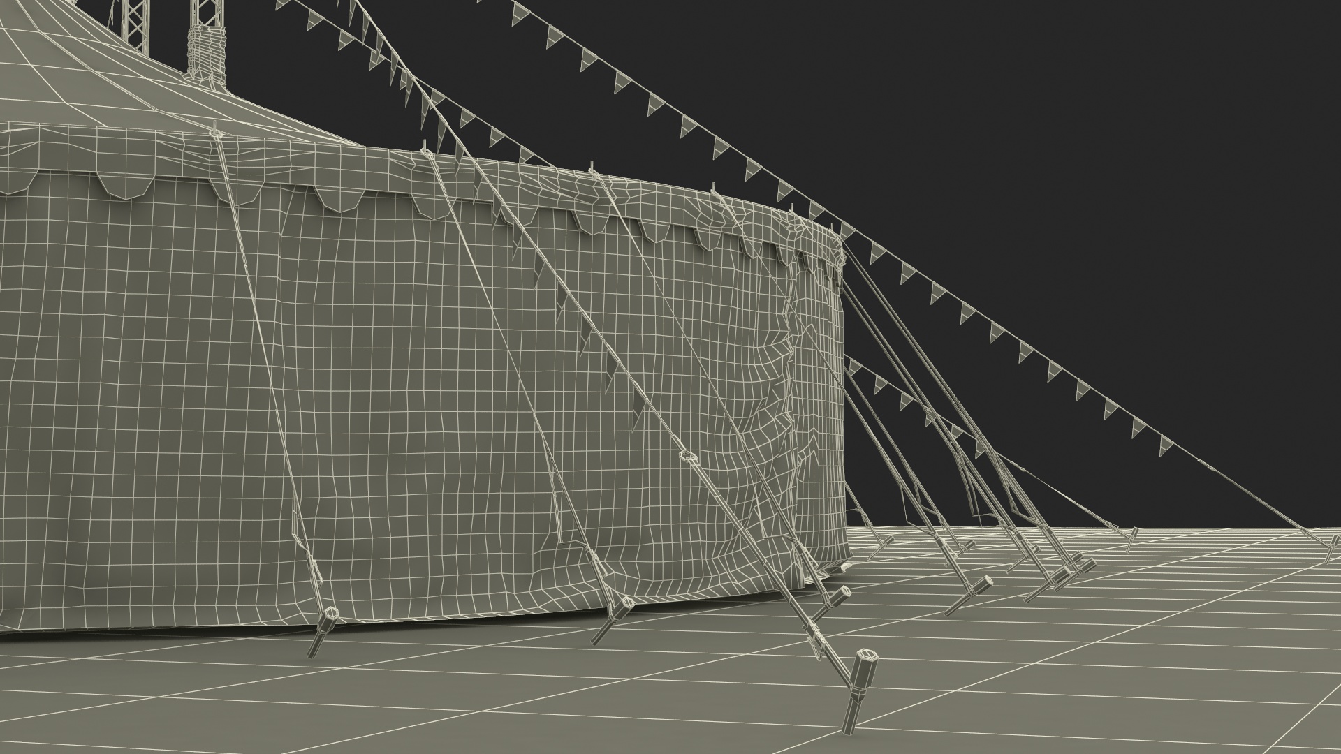 Circus Tent with Flags and Trees in Park with Fur 3D model