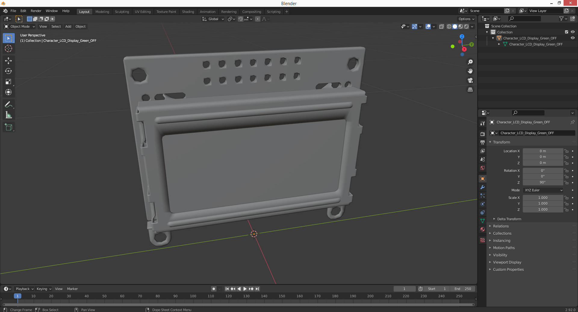 3D Character LCD Display Green OFF
