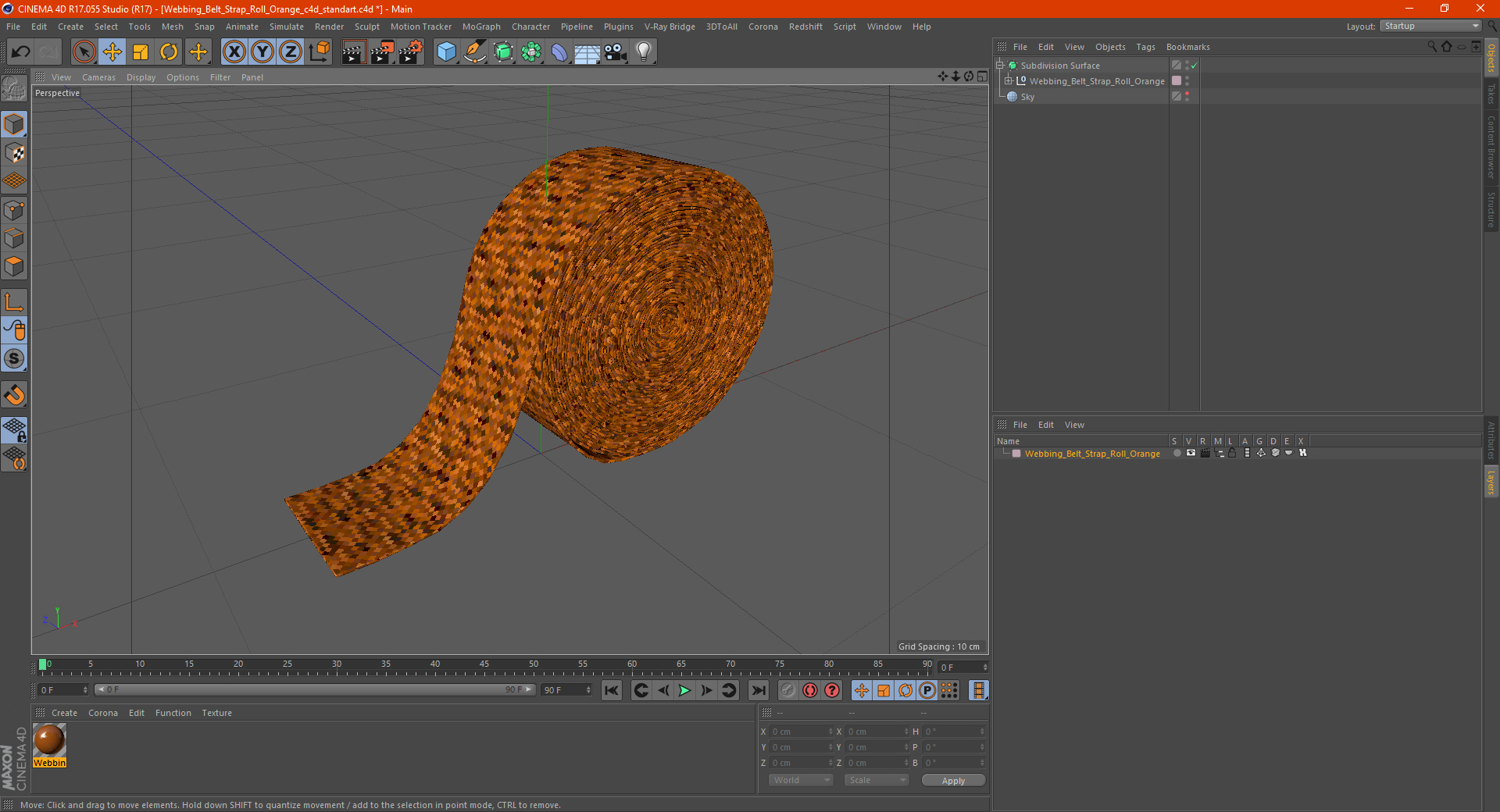 3D model Webbing Belt Strap Roll Orange
