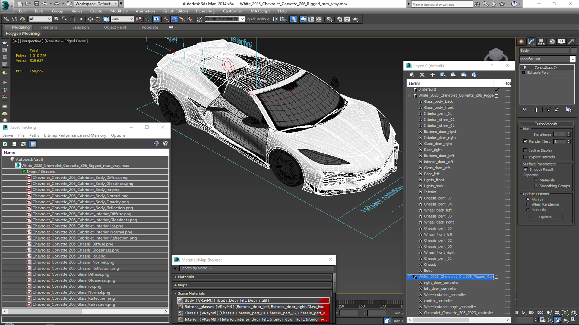 White 2023 Chevrolet Corvette Z06 Rigged for Maya 3D model