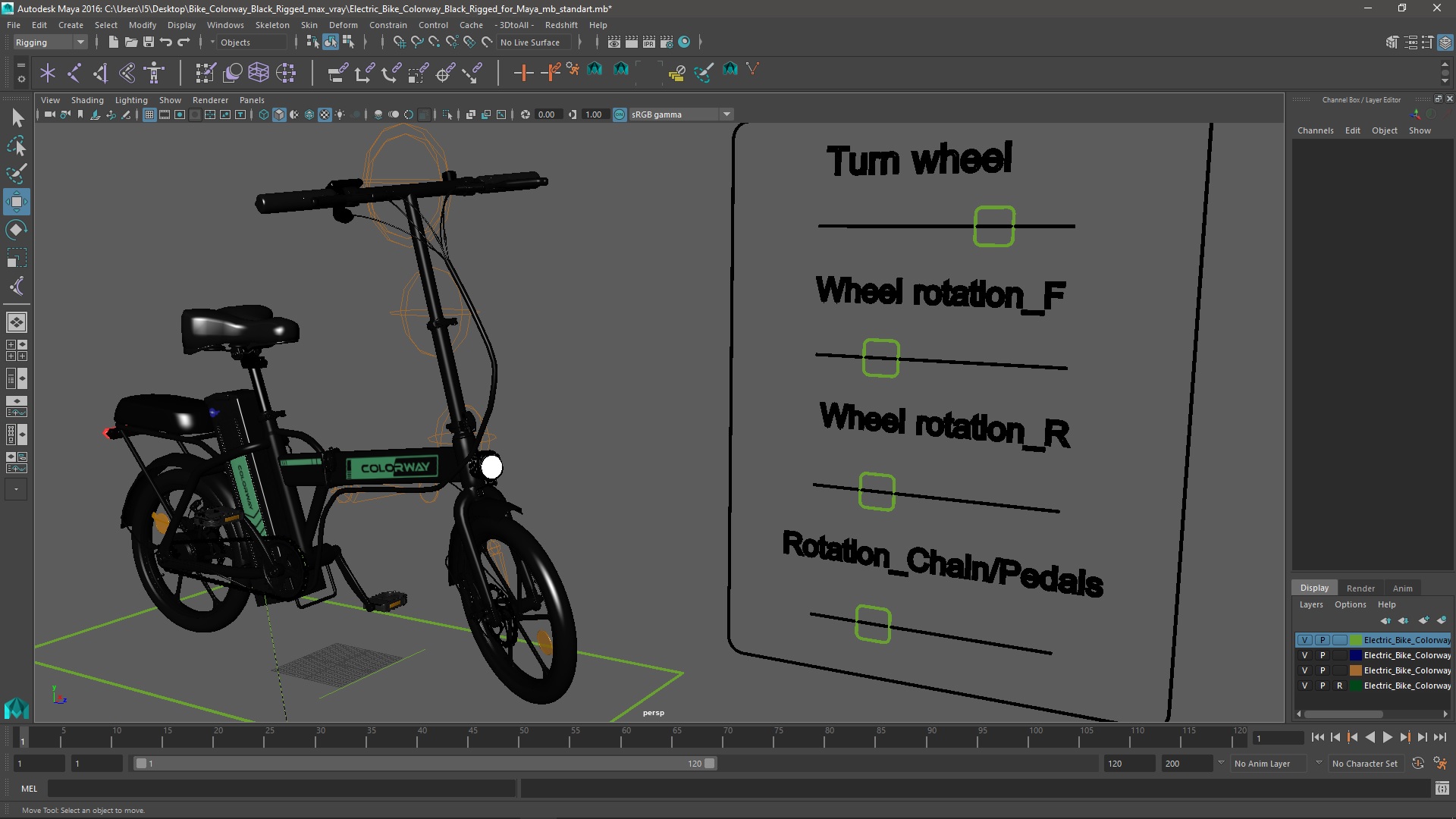 Electric Bike Colorway Black Rigged for Maya 3D model