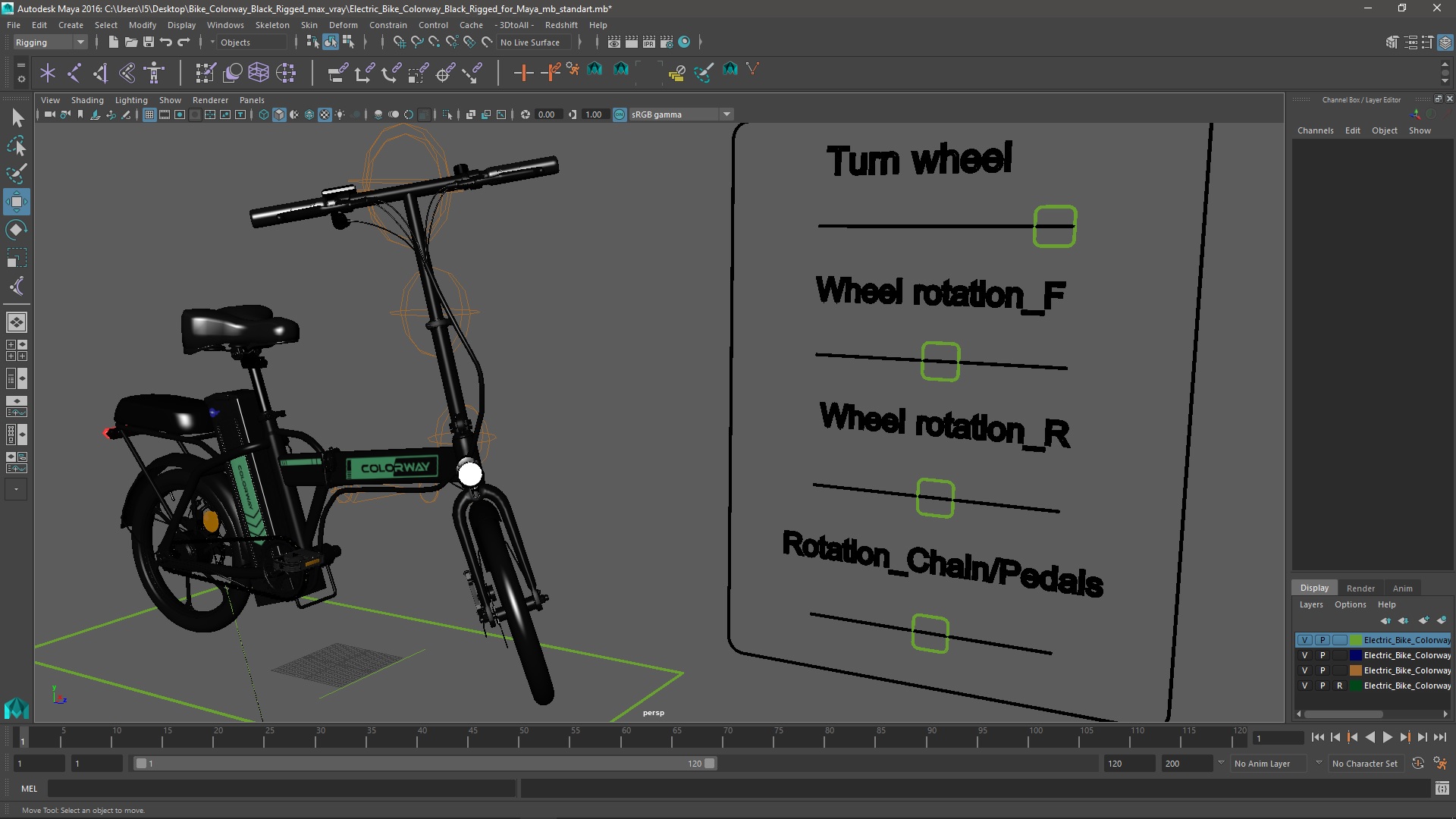 Electric Bike Colorway Black Rigged for Maya 3D model