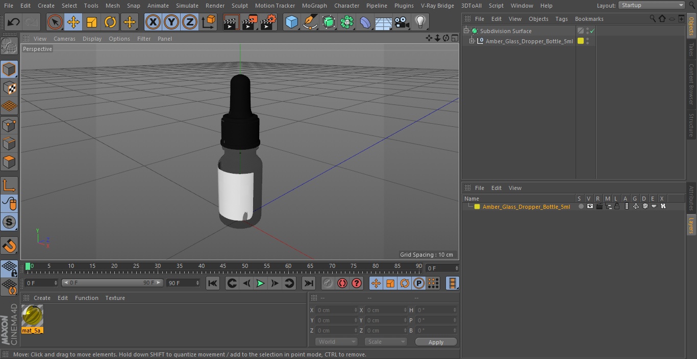 3D model Amber Glass Dropper Bottle 5ml