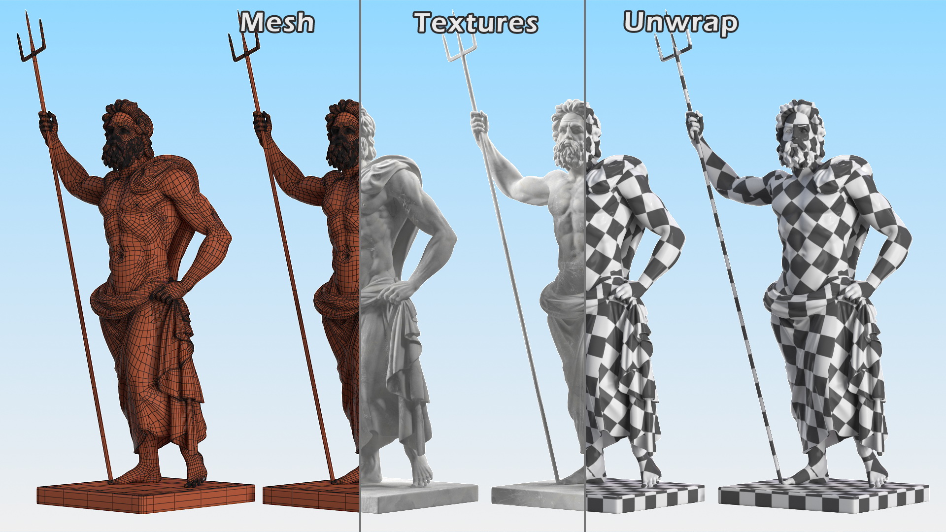 Poseidon Greek God Statue Marble 3D