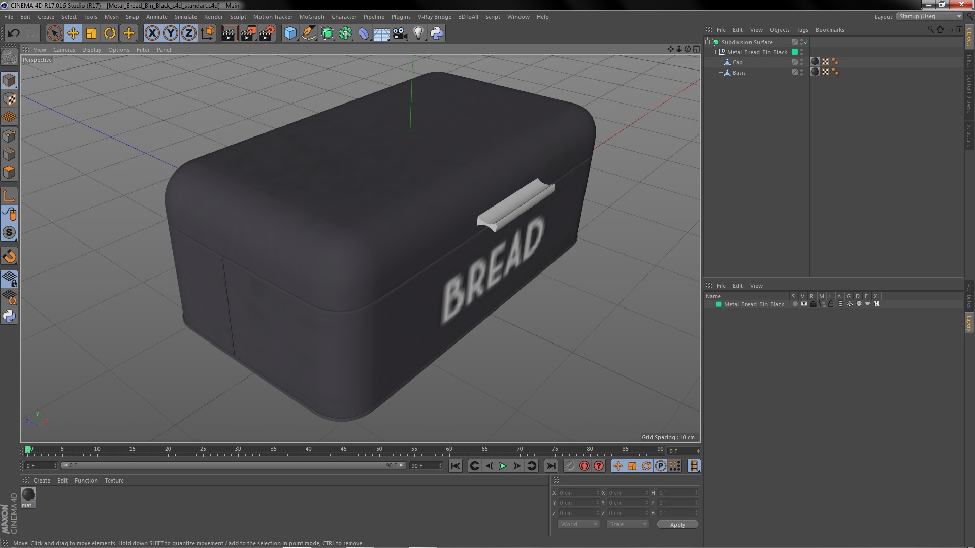 3D Metal Bread Bin Black