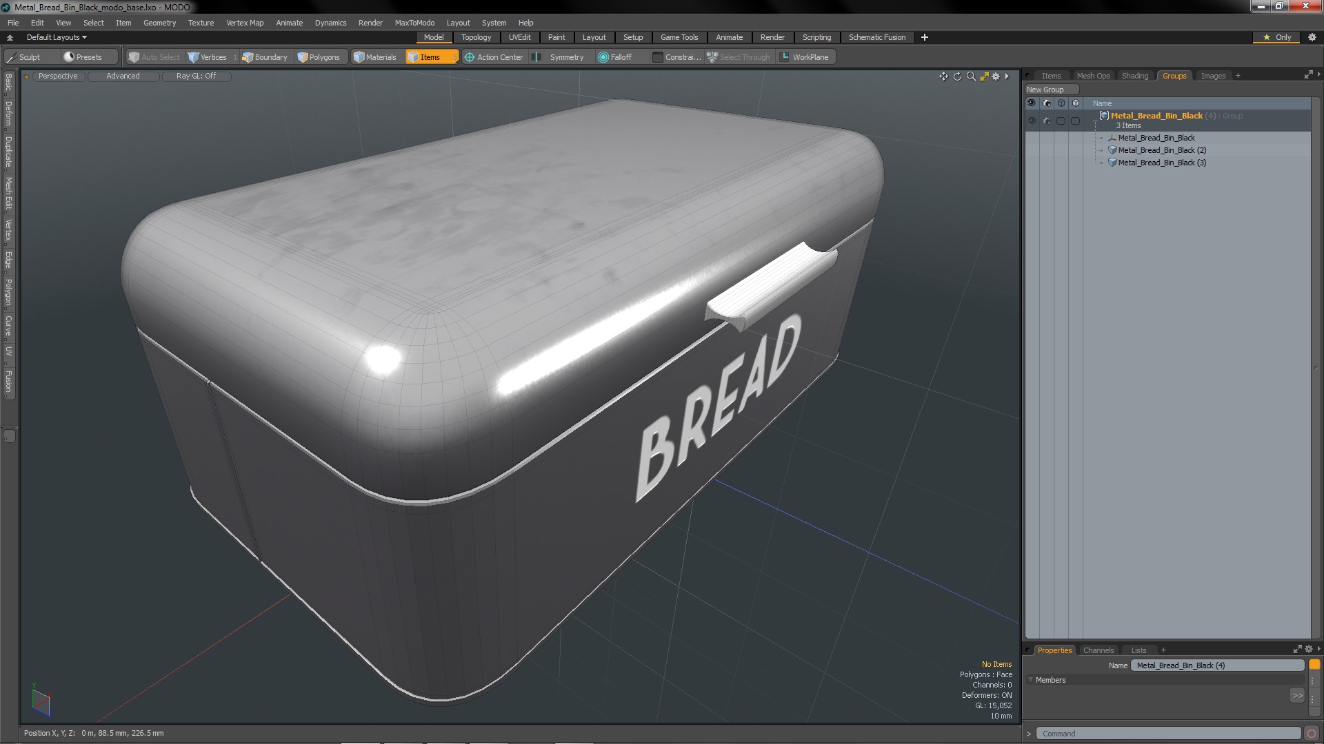 3D Metal Bread Bin Black