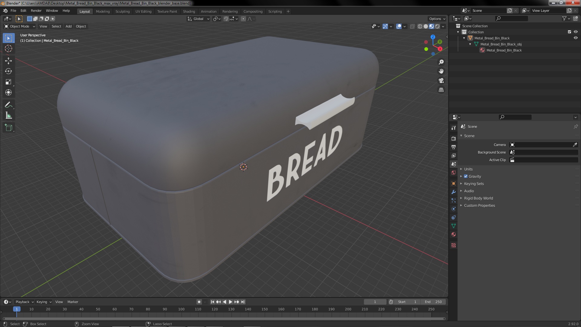 3D Metal Bread Bin Black