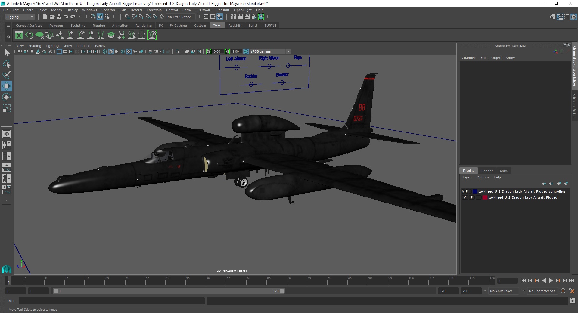 Lockheed U_2 Dragon Lady Aircraft Rigged for Maya 3D model
