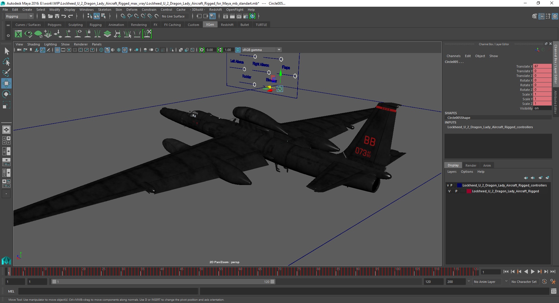 Lockheed U_2 Dragon Lady Aircraft Rigged for Maya 3D model
