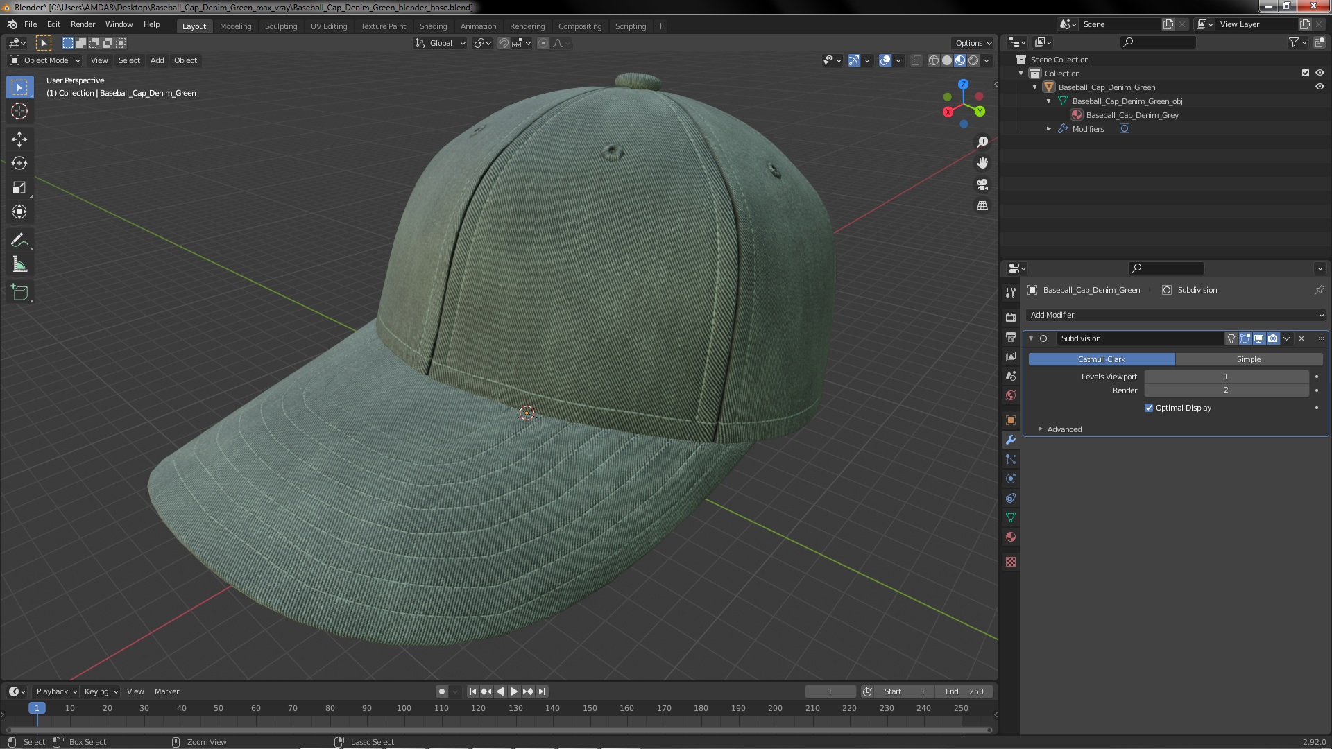 Baseball Cap Denim Green 3D model