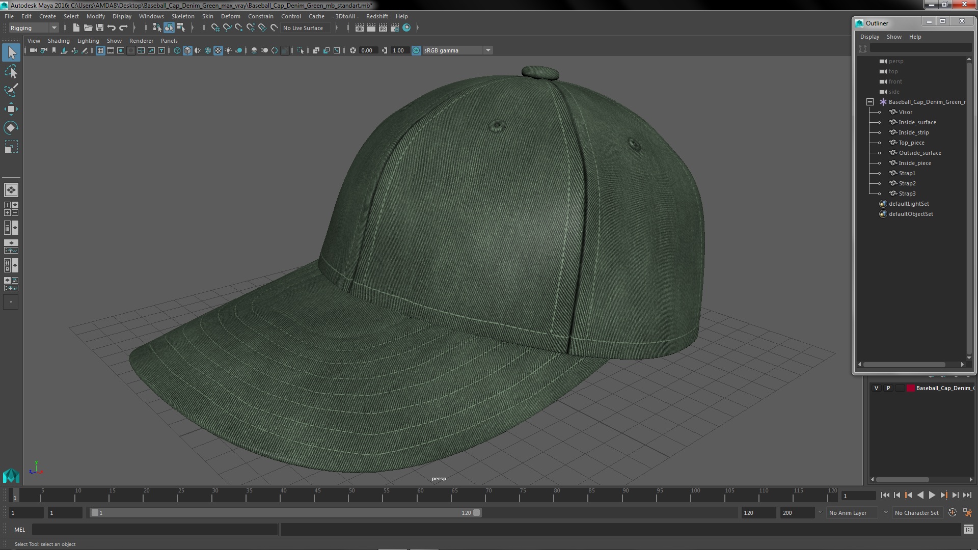 Baseball Cap Denim Green 3D model