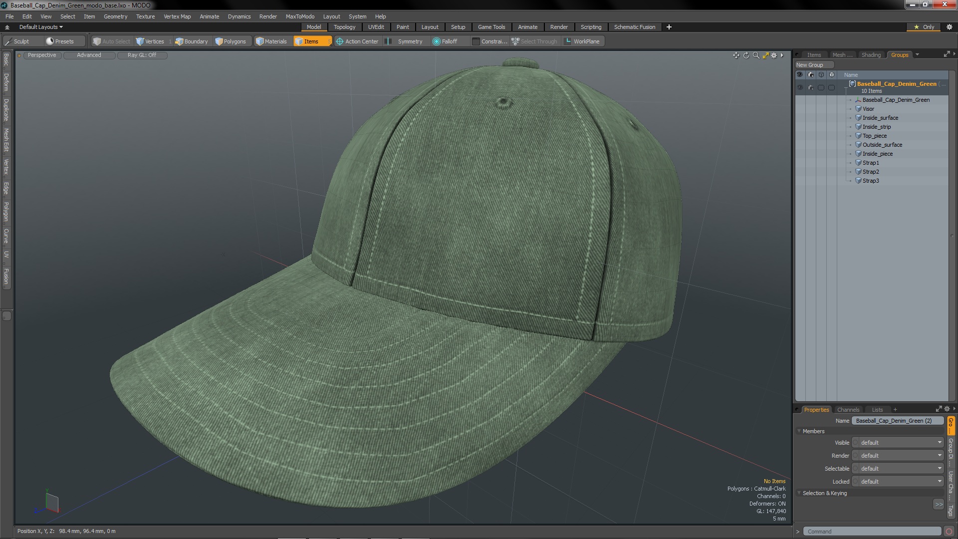 Baseball Cap Denim Green 3D model