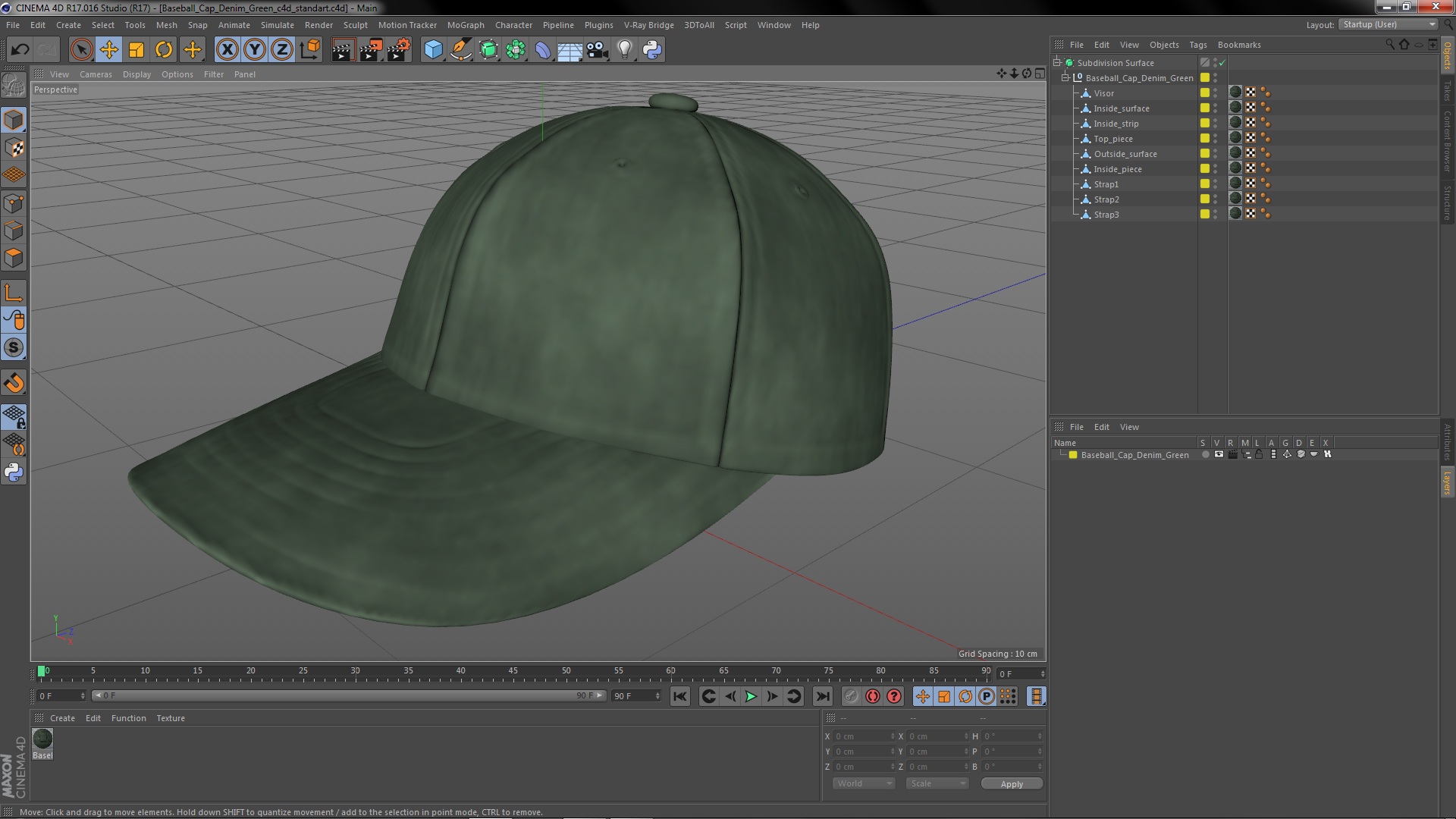 Baseball Cap Denim Green 3D model