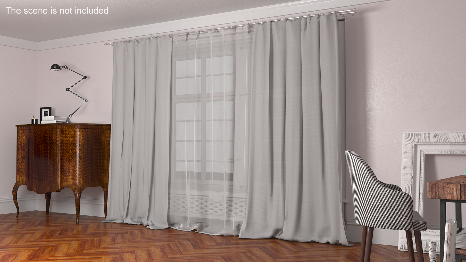 Sheer Window Curtains White 3D