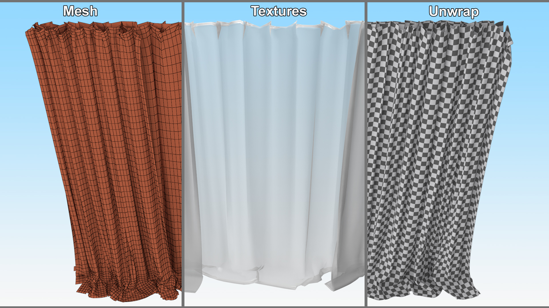 Sheer Window Curtains White 3D
