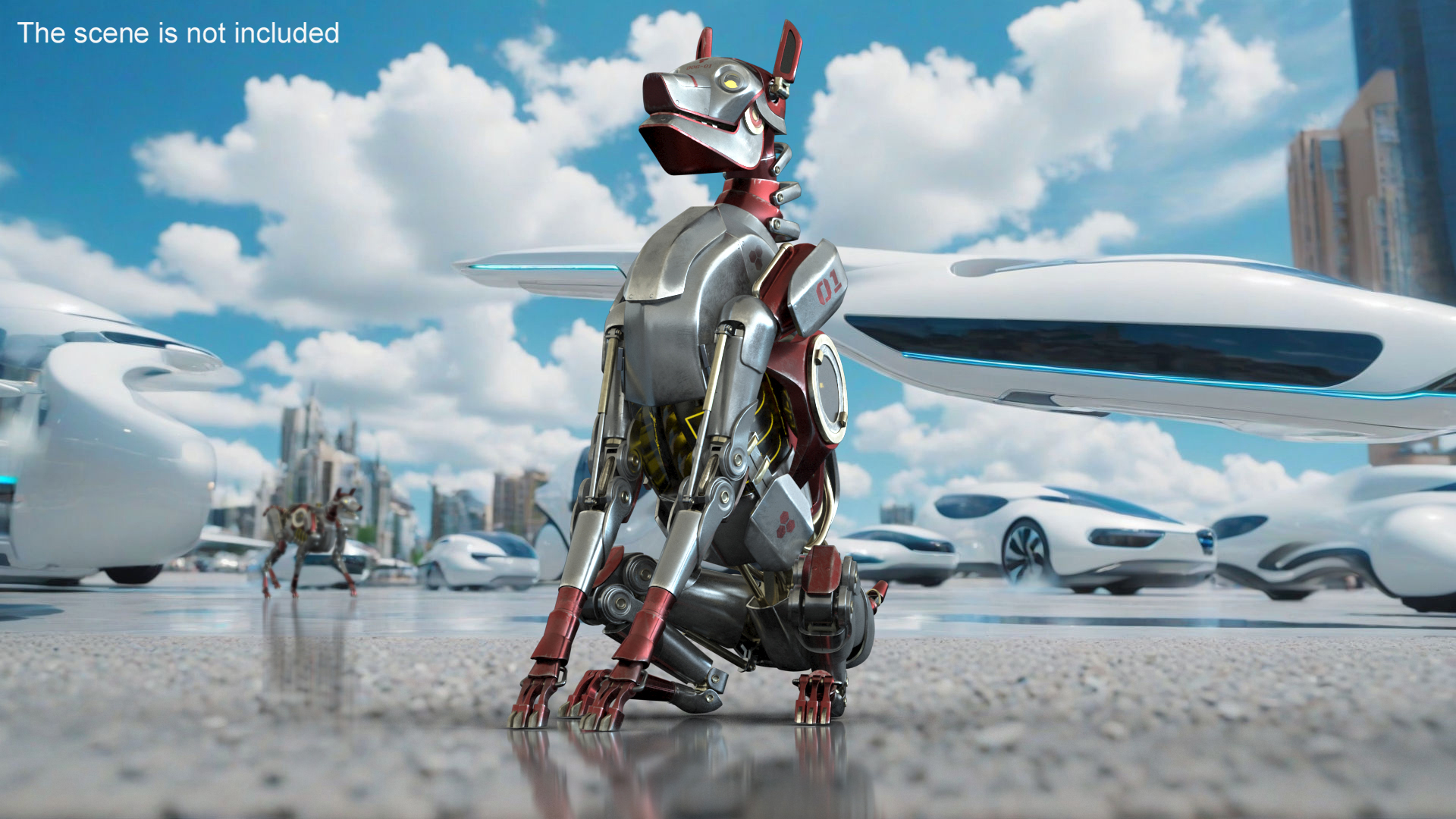 3D Futuristic Robotic Dog Concept Sitting Pose model