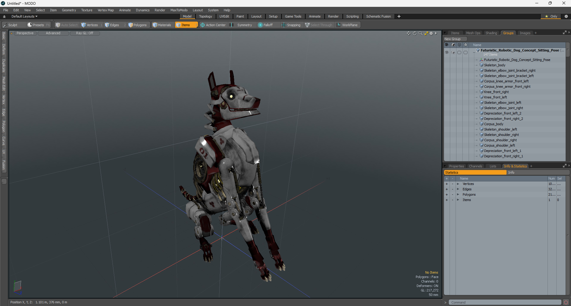 3D Futuristic Robotic Dog Concept Sitting Pose model