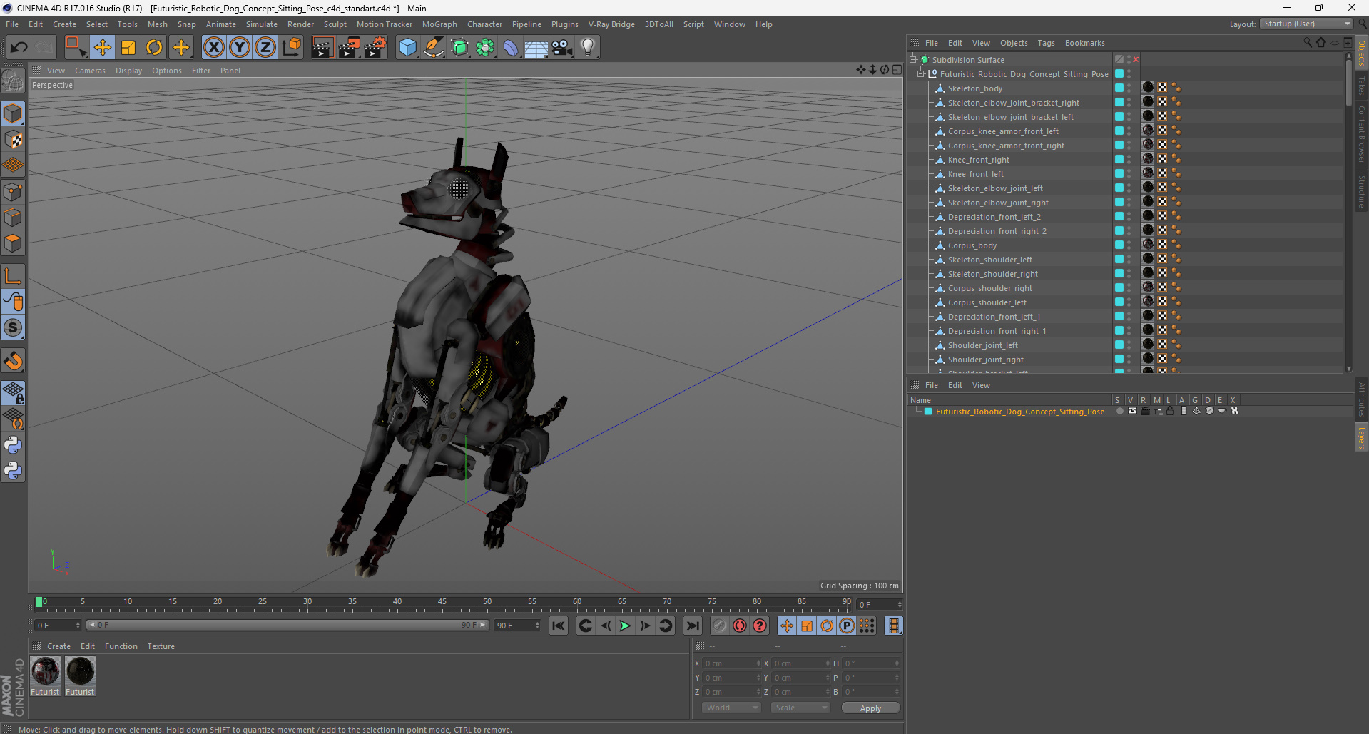 3D Futuristic Robotic Dog Concept Sitting Pose model