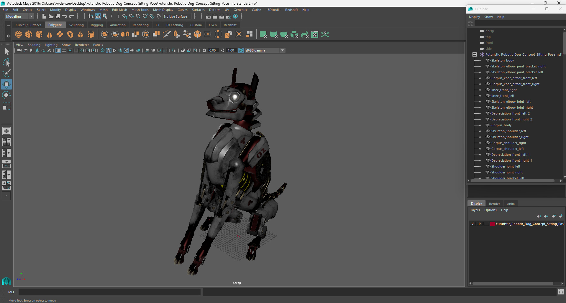 3D Futuristic Robotic Dog Concept Sitting Pose model