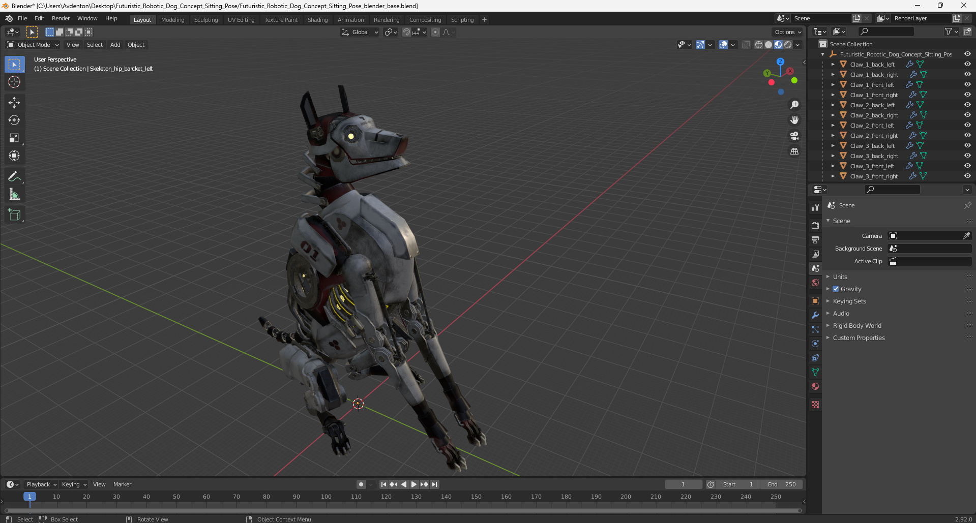 3D Futuristic Robotic Dog Concept Sitting Pose model