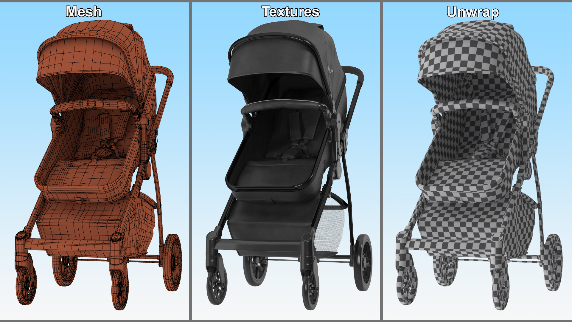3D model Foldable Walking Baby Stroller
