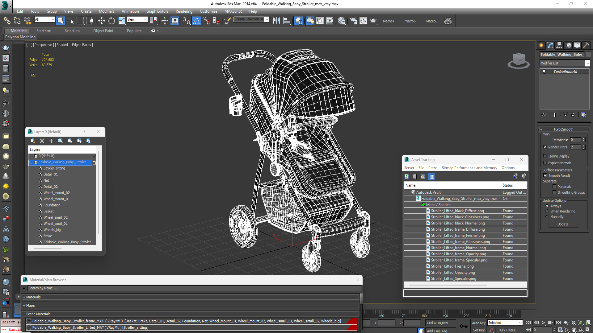 3D model Foldable Walking Baby Stroller