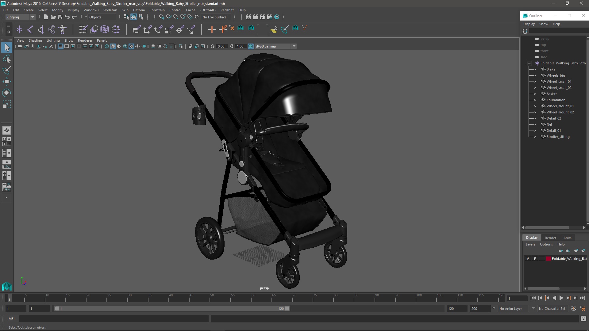 3D model Foldable Walking Baby Stroller