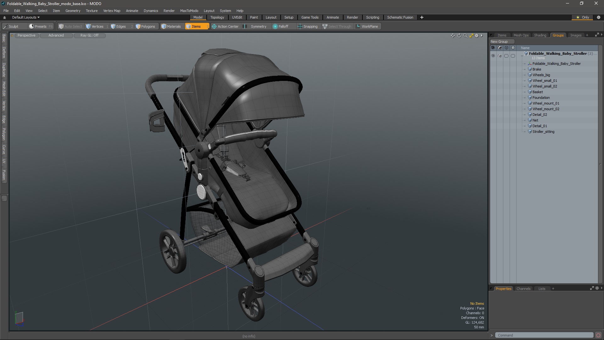3D model Foldable Walking Baby Stroller