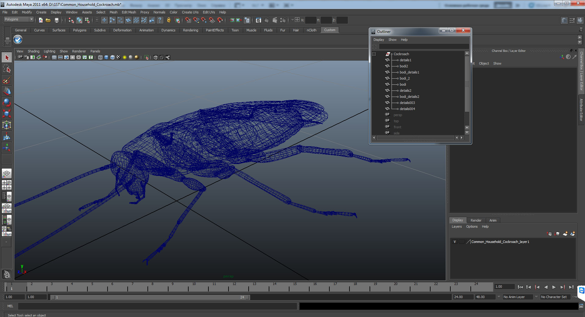 3D Common Household Cockroach