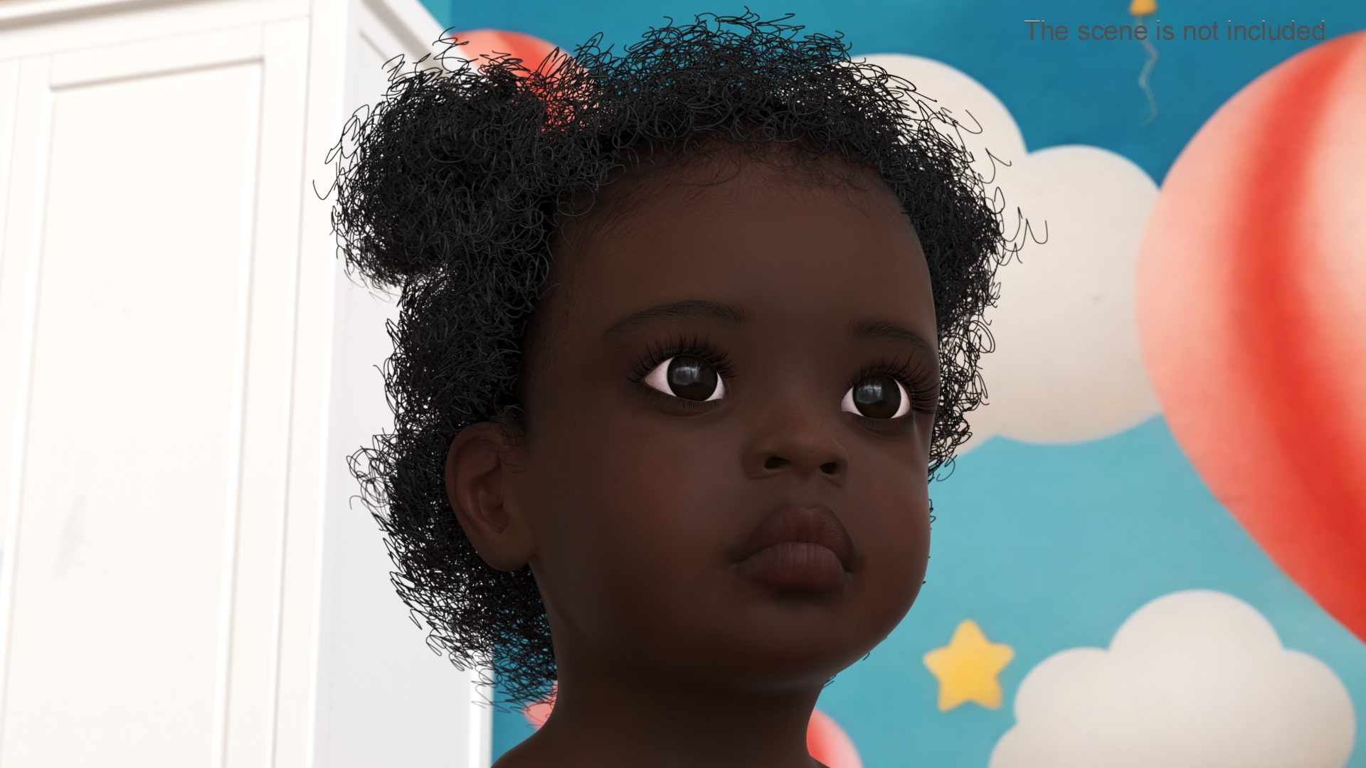 Dark Skin Toddler Girl Head 3D