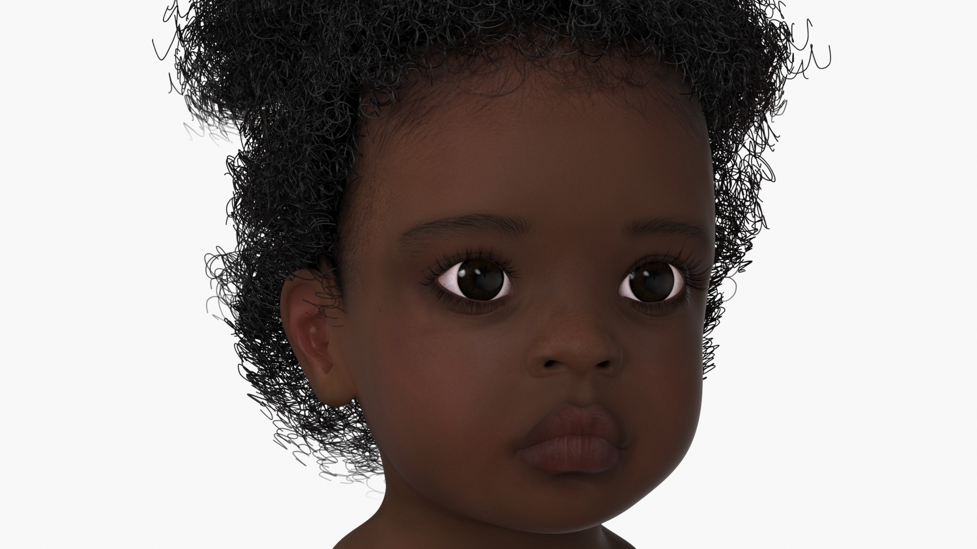 Dark Skin Toddler Girl Head 3D