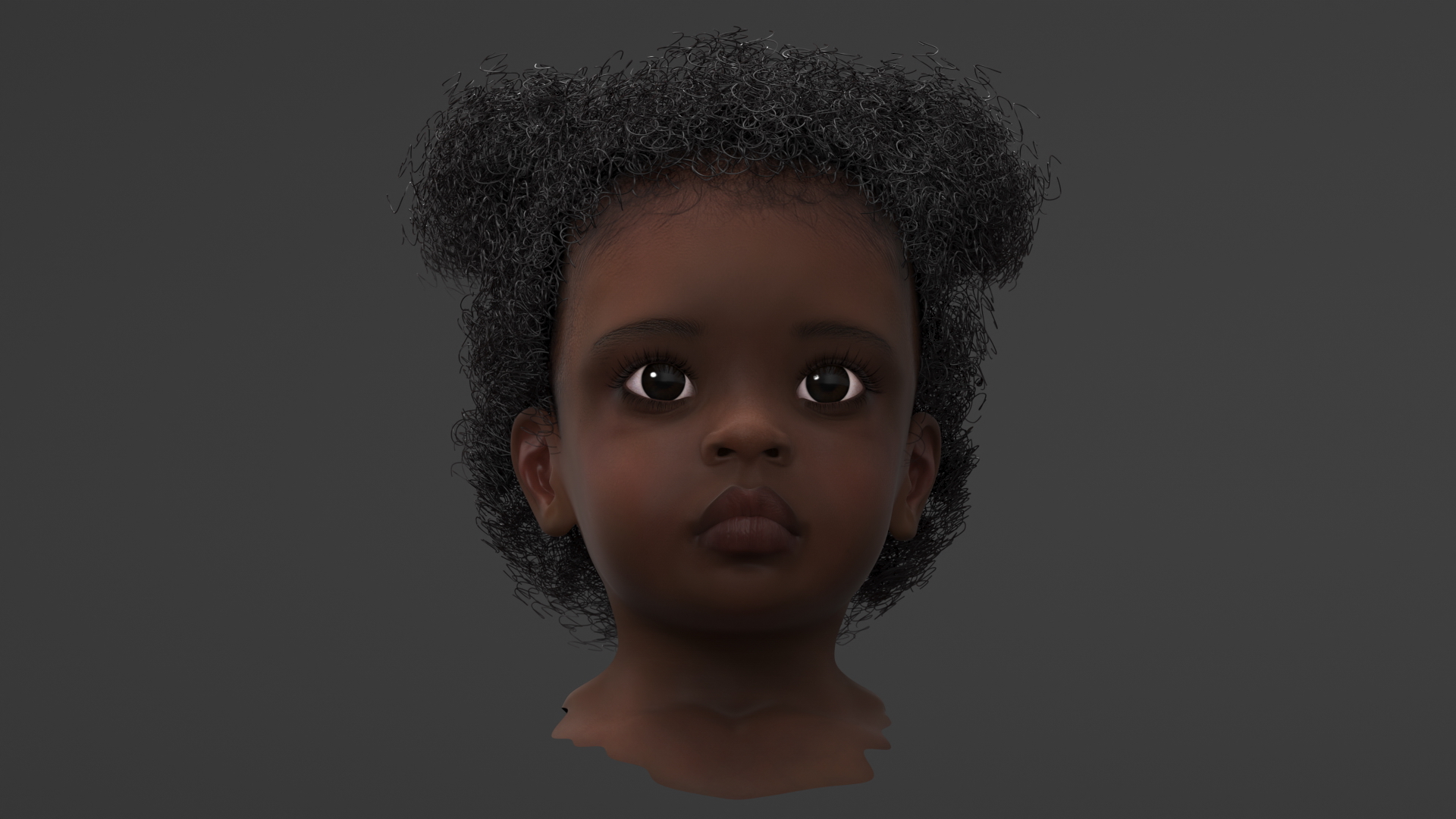 Dark Skin Toddler Girl Head 3D