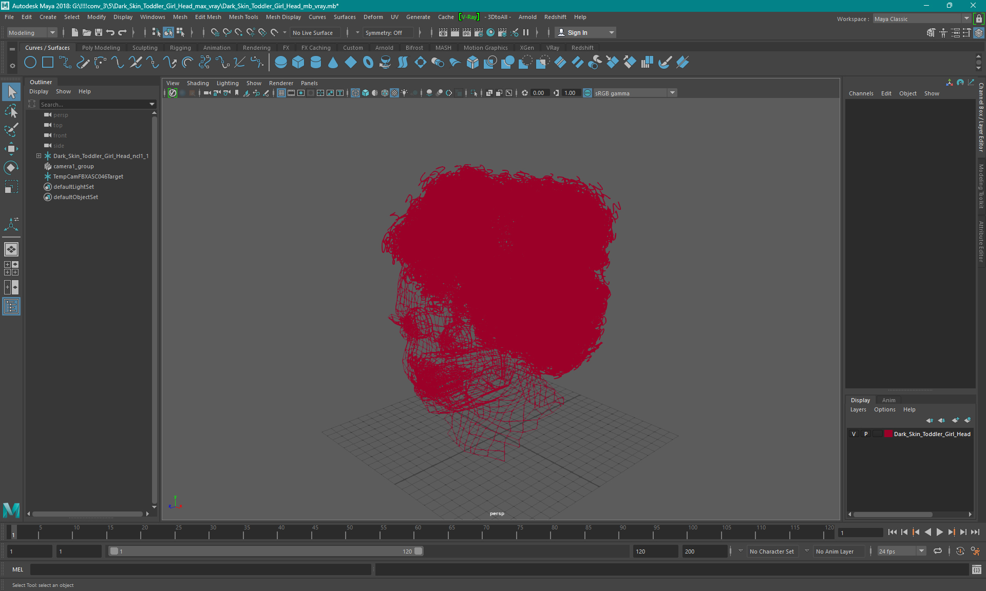 Dark Skin Toddler Girl Head 3D