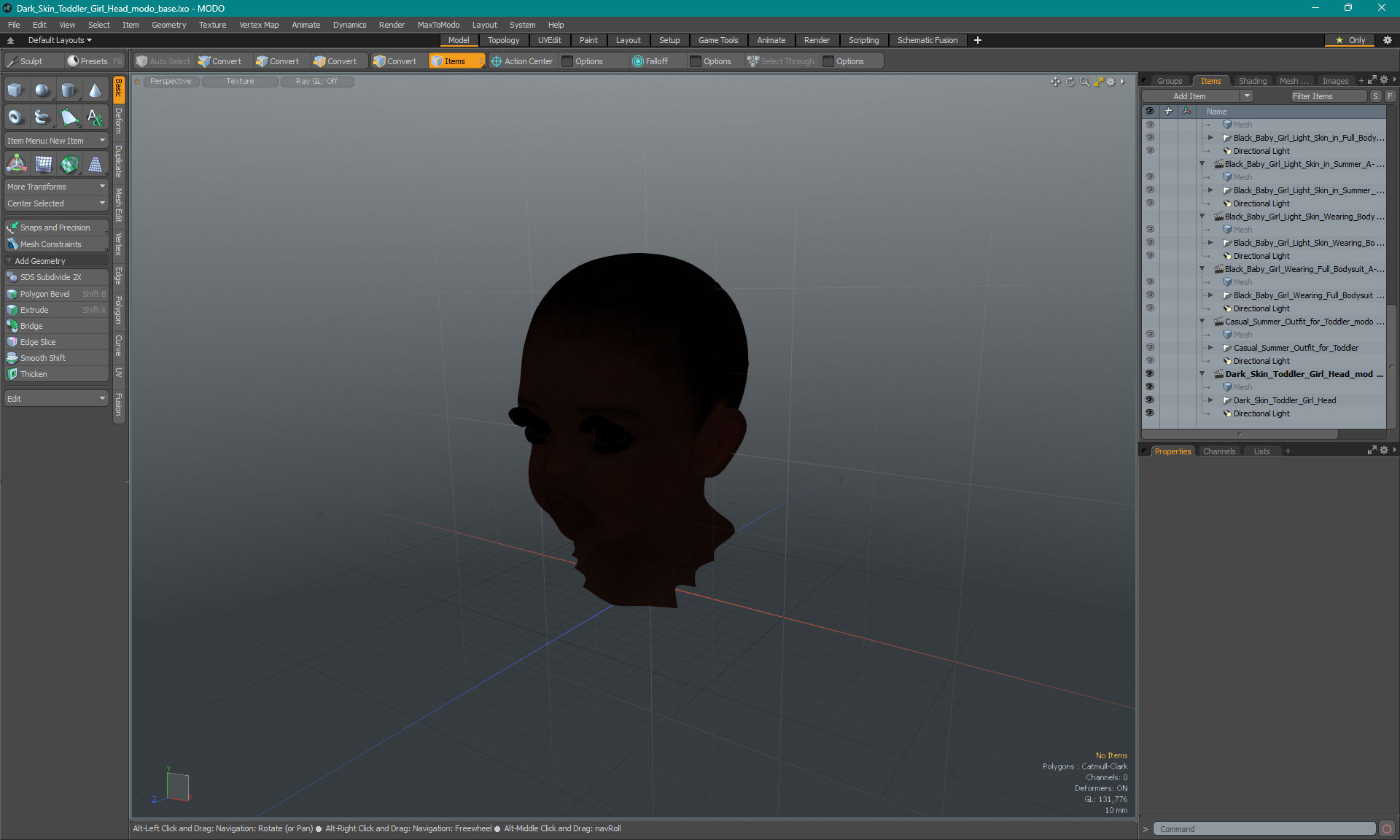 Dark Skin Toddler Girl Head 3D