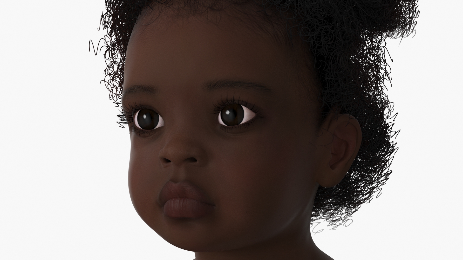 Dark Skin Toddler Girl Head 3D